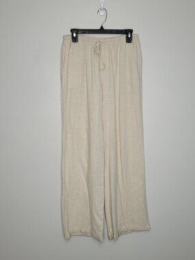 Song of Style tan linen cotton blend coastal wide leg pull on pants size medium